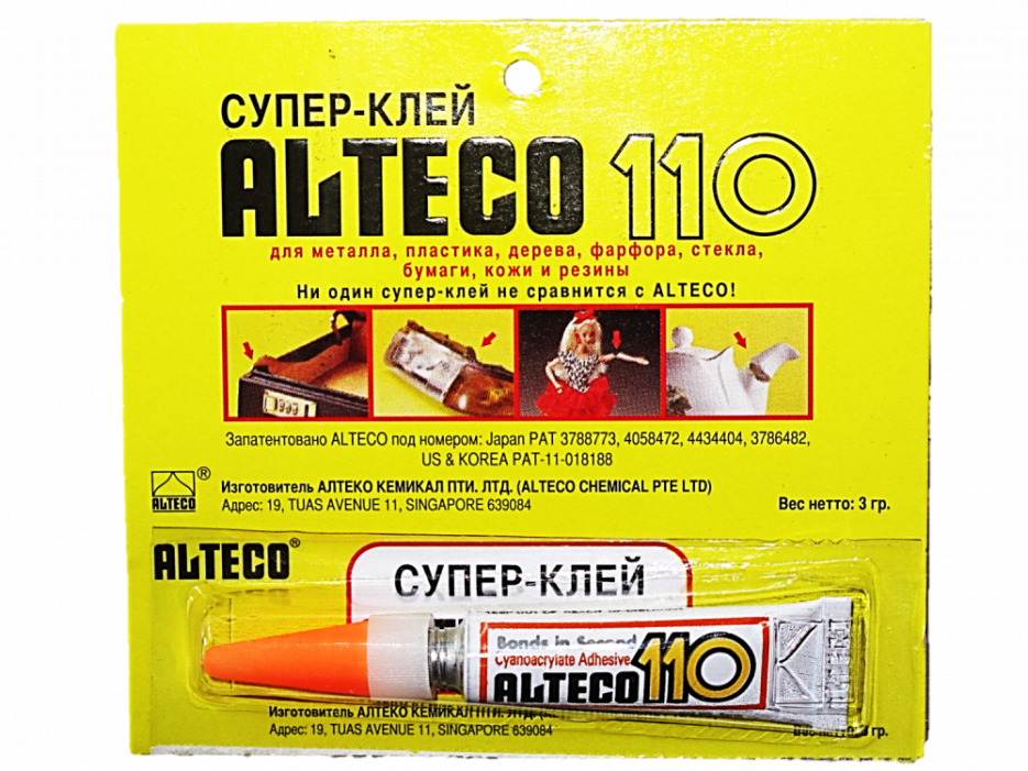 Клей супер Alteco 110, цианакрилатный, 3 г ALTECO ALT 001